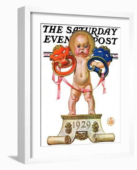 "Dramatic New Year," Saturday Evening Post Cover, December 29, 1928-Joseph Christian Leyendecker-Framed Giclee Print