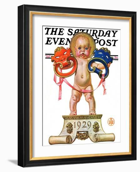 "Dramatic New Year," Saturday Evening Post Cover, December 29, 1928-Joseph Christian Leyendecker-Framed Giclee Print