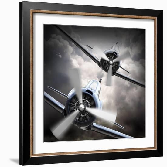 Dramatic Scene on the Sky: Vintage Fighter Plane Inbound from Sun-Kletr-Framed Premium Photographic Print