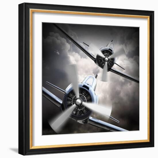 Dramatic Scene on the Sky: Vintage Fighter Plane Inbound from Sun-Kletr-Framed Premium Photographic Print