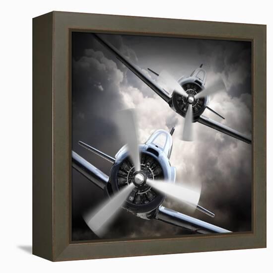Dramatic Scene on the Sky: Vintage Fighter Plane Inbound from Sun-Kletr-Framed Premier Image Canvas