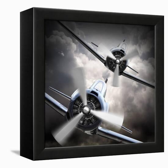 Dramatic Scene on the Sky: Vintage Fighter Plane Inbound from Sun-Kletr-Framed Premier Image Canvas