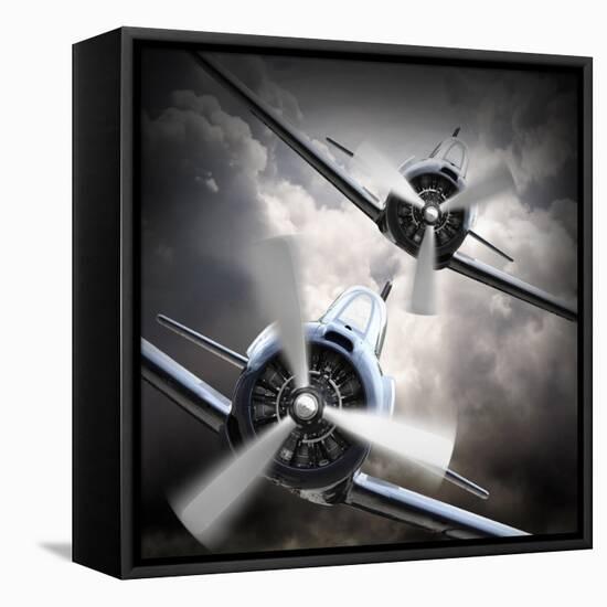 Dramatic Scene on the Sky: Vintage Fighter Plane Inbound from Sun-Kletr-Framed Premier Image Canvas