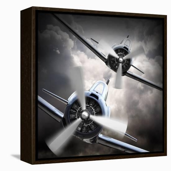 Dramatic Scene on the Sky: Vintage Fighter Plane Inbound from Sun-Kletr-Framed Premier Image Canvas