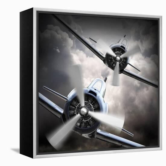 Dramatic Scene on the Sky: Vintage Fighter Plane Inbound from Sun-Kletr-Framed Premier Image Canvas