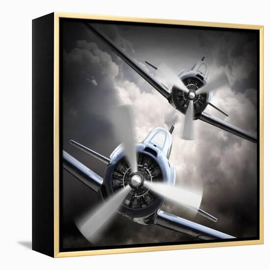 Dramatic Scene on the Sky: Vintage Fighter Plane Inbound from Sun-Kletr-Framed Premier Image Canvas