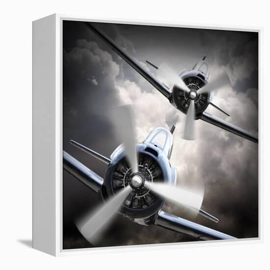 Dramatic Scene on the Sky: Vintage Fighter Plane Inbound from Sun-Kletr-Framed Premier Image Canvas
