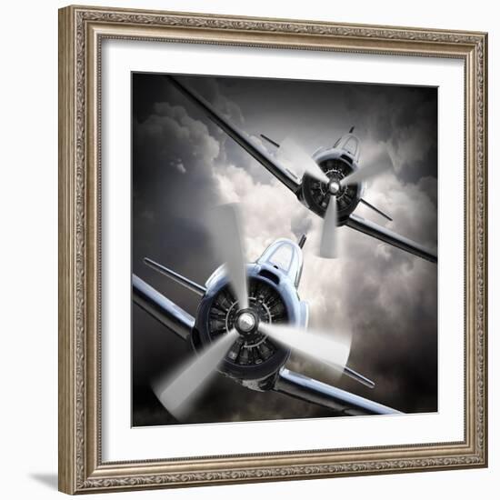 Dramatic Scene on the Sky: Vintage Fighter Plane Inbound from Sun-Kletr-Framed Photographic Print