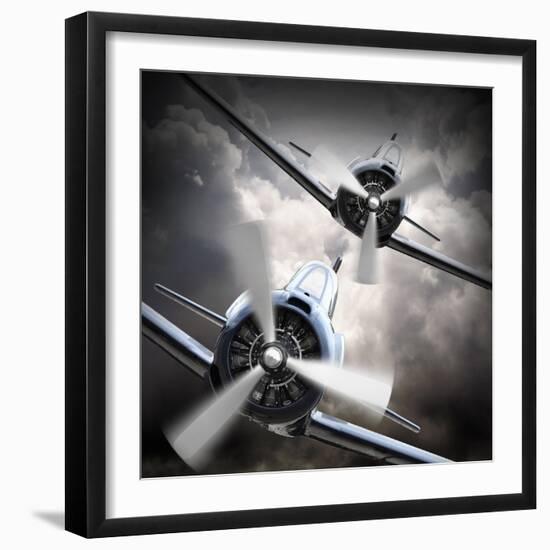 Dramatic Scene on the Sky: Vintage Fighter Plane Inbound from Sun-Kletr-Framed Photographic Print