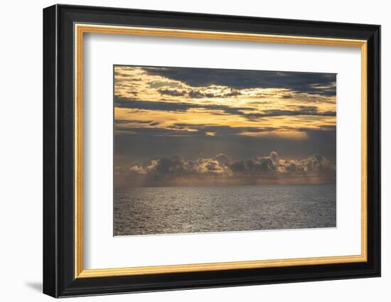Dramatic skies, rain, sunbeams, sunset colors kiss the horizon of the Gulf of Mexico, Florida.-Sheila Haddad-Framed Photographic Print