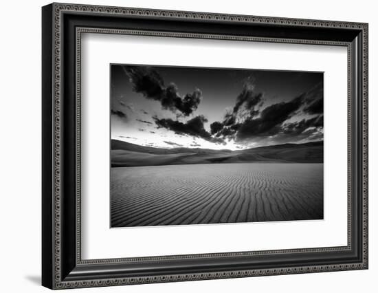 Dramatic Sky over Desert Dunes Black and White Landscapes Photography-Kris Wiktor-Framed Photographic Print