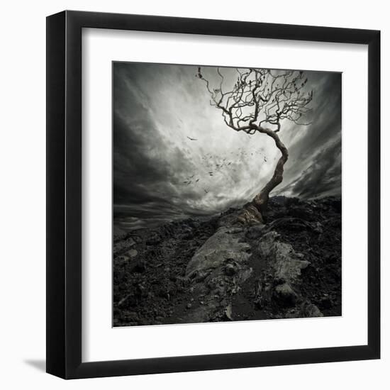 Dramatic Sky Over Old Lonely Tree-NejroN Photo-Framed Art Print