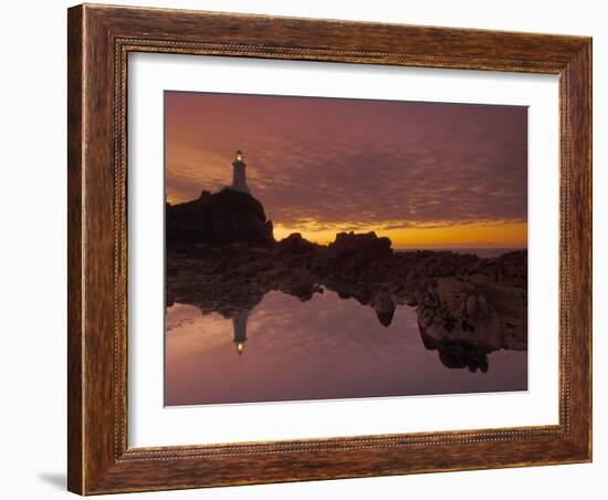 Dramatic Sunset and Low Tide, Corbiere Lighthouse, St. Ouens, Jersey, Channel Islands, UK-Neale Clarke-Framed Photographic Print