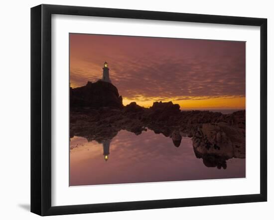 Dramatic Sunset and Low Tide, Corbiere Lighthouse, St. Ouens, Jersey, Channel Islands, UK-Neale Clarke-Framed Photographic Print