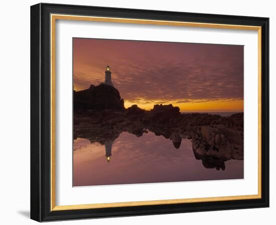 Dramatic Sunset and Low Tide, Corbiere Lighthouse, St. Ouens, Jersey, Channel Islands, UK-Neale Clarke-Framed Photographic Print