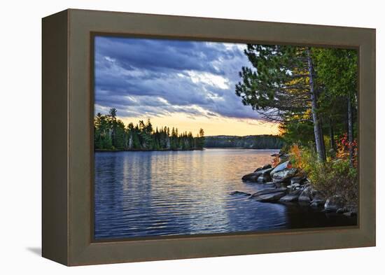 Dramatic Sunset and Pines at Lake of Two Rivers in Algonquin Park, Ontario, Canada-elenathewise-Framed Premier Image Canvas