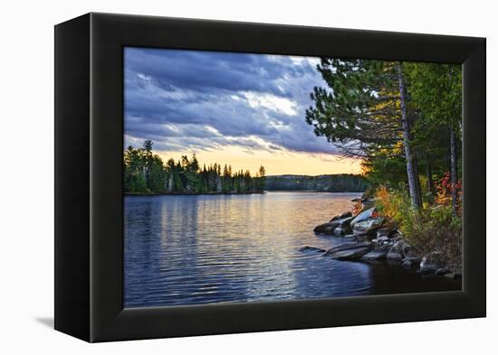 Dramatic Sunset and Pines at Lake of Two Rivers in Algonquin Park, Ontario, Canada-elenathewise-Framed Premier Image Canvas