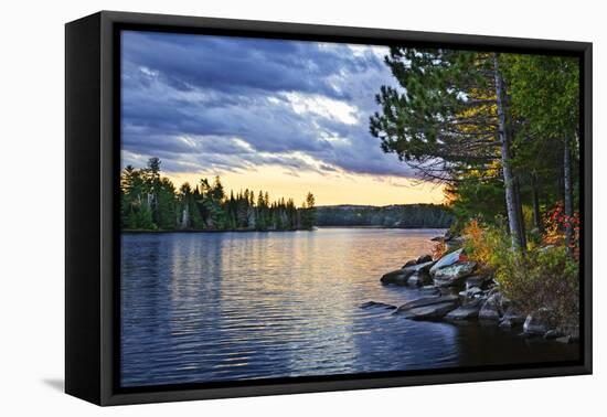 Dramatic Sunset and Pines at Lake of Two Rivers in Algonquin Park, Ontario, Canada-elenathewise-Framed Premier Image Canvas