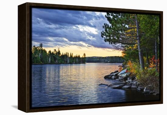 Dramatic Sunset and Pines at Lake of Two Rivers in Algonquin Park, Ontario, Canada-elenathewise-Framed Premier Image Canvas