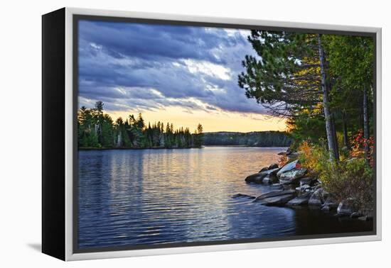 Dramatic Sunset and Pines at Lake of Two Rivers in Algonquin Park, Ontario, Canada-elenathewise-Framed Premier Image Canvas