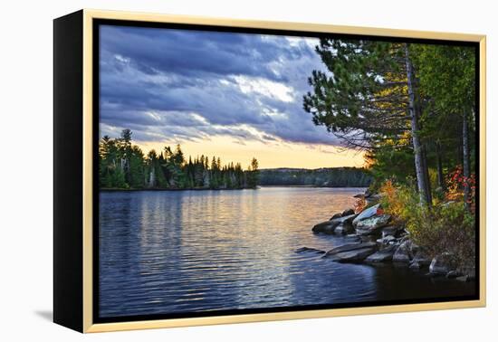 Dramatic Sunset and Pines at Lake of Two Rivers in Algonquin Park, Ontario, Canada-elenathewise-Framed Premier Image Canvas