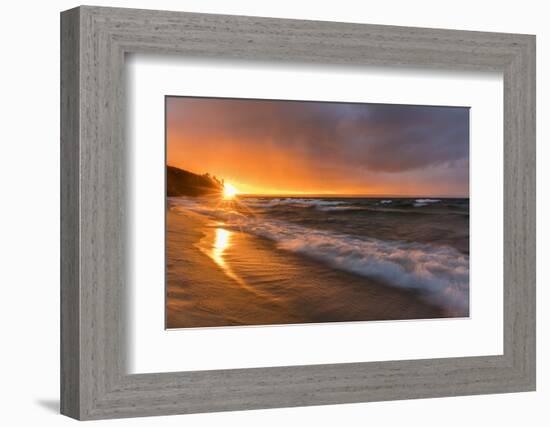 Dramatic sunset light along Miners Beach in Pictured Rocks National Lakeshore, Michigan, USA-Chuck Haney-Framed Photographic Print