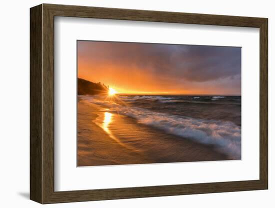 Dramatic sunset light along Miners Beach in Pictured Rocks National Lakeshore, Michigan, USA-Chuck Haney-Framed Photographic Print