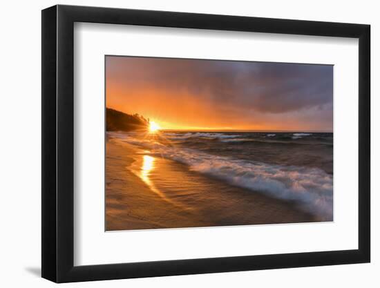 Dramatic sunset light along Miners Beach in Pictured Rocks National Lakeshore, Michigan, USA-Chuck Haney-Framed Photographic Print