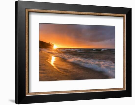 Dramatic sunset light along Miners Beach in Pictured Rocks National Lakeshore, Michigan, USA-Chuck Haney-Framed Photographic Print