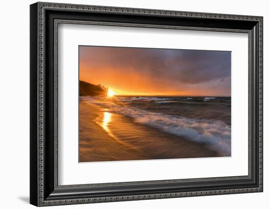 Dramatic sunset light along Miners Beach in Pictured Rocks National Lakeshore, Michigan, USA-Chuck Haney-Framed Photographic Print