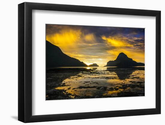 Dramatic Sunset Light over the Bay of El Nido, Bacuit Archipelago, Palawan, Philippines-Michael Runkel-Framed Photographic Print