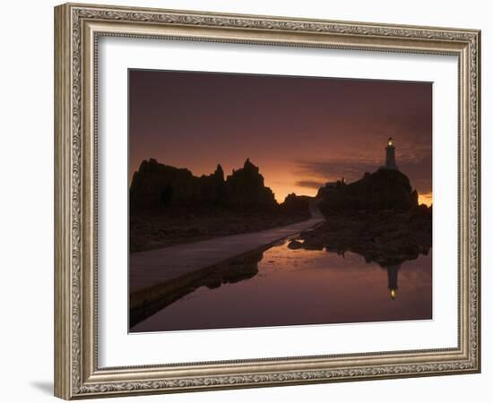 Dramatic Sunset, Low Tide, Corbiere Lighthouse, St. Ouens, Jersey, Channel Islands, United Kingdom-Neale Clarke-Framed Photographic Print