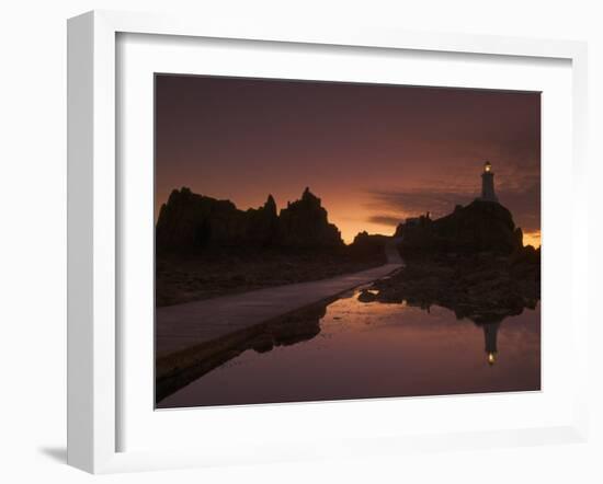 Dramatic Sunset, Low Tide, Corbiere Lighthouse, St. Ouens, Jersey, Channel Islands, United Kingdom-Neale Clarke-Framed Photographic Print