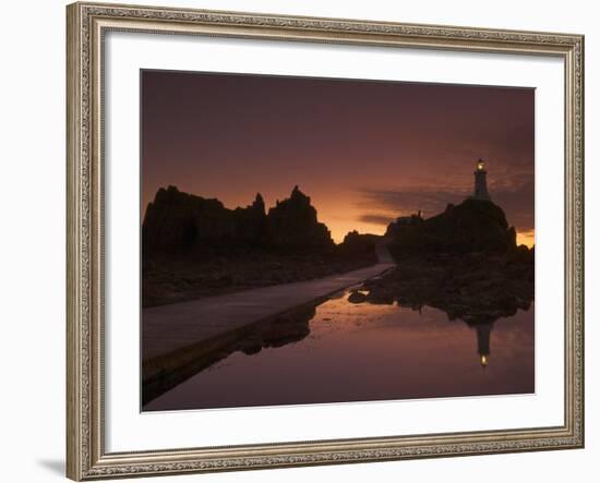 Dramatic Sunset, Low Tide, Corbiere Lighthouse, St. Ouens, Jersey, Channel Islands, United Kingdom-Neale Clarke-Framed Photographic Print