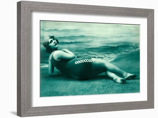 Dramatic Woman on Beach-null-Framed Art Print