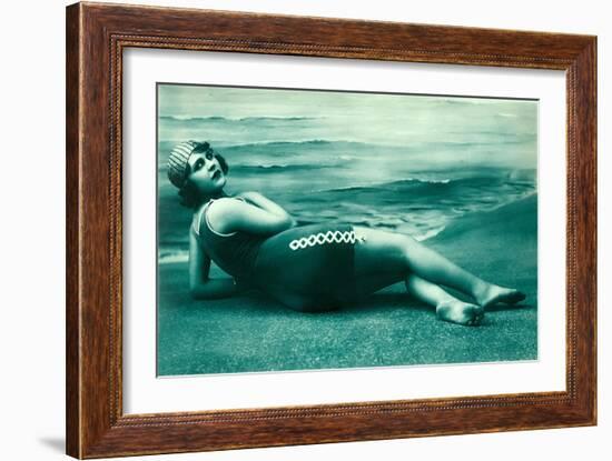 Dramatic Woman on Beach-null-Framed Art Print