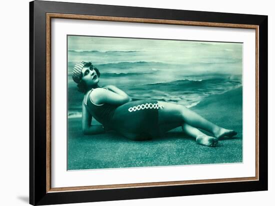 Dramatic Woman on Beach-null-Framed Art Print