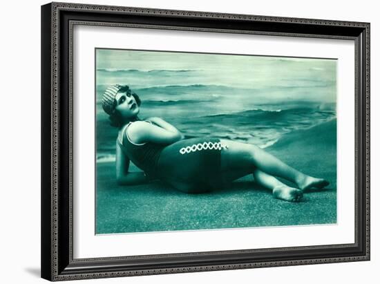 Dramatic Woman on Beach-null-Framed Art Print