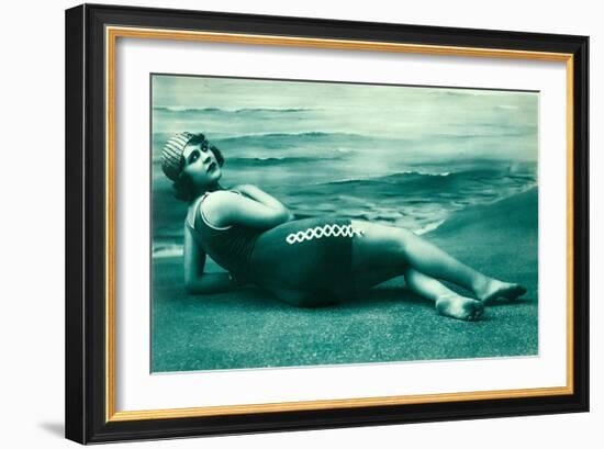 Dramatic Woman on Beach-null-Framed Art Print