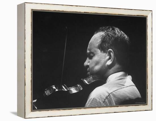 Dramatically Lit Shot of Violinist David Oistrakh Rehearsing Before Concert in Prades-Gjon Mili-Framed Premier Image Canvas