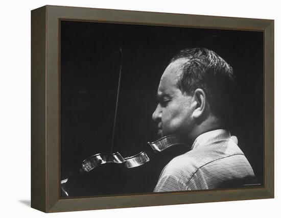 Dramatically Lit Shot of Violinist David Oistrakh Rehearsing Before Concert in Prades-Gjon Mili-Framed Premier Image Canvas