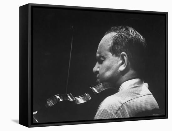 Dramatically Lit Shot of Violinist David Oistrakh Rehearsing Before Concert in Prades-Gjon Mili-Framed Premier Image Canvas