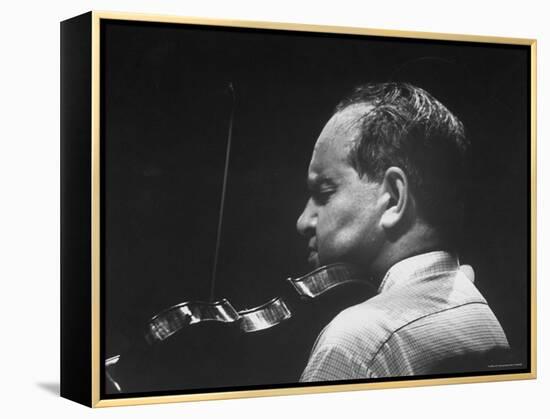 Dramatically Lit Shot of Violinist David Oistrakh Rehearsing Before Concert in Prades-Gjon Mili-Framed Premier Image Canvas