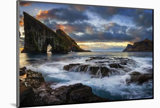 Drangarnir rocky arch at sunset, Vagar, Faroe Islands, Denmark-Panoramic Images-Mounted Photographic Print