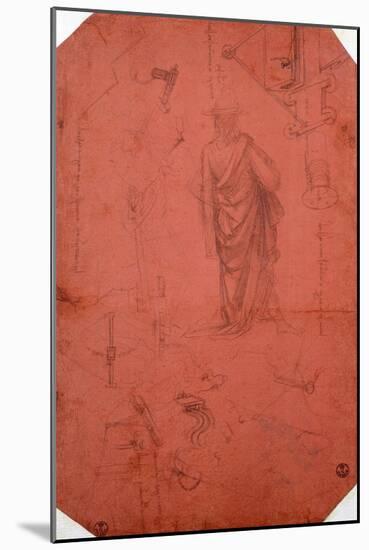 Draped Male Figure, Profiles, Gears for Flying Machine-Leonardo da Vinci-Mounted Giclee Print