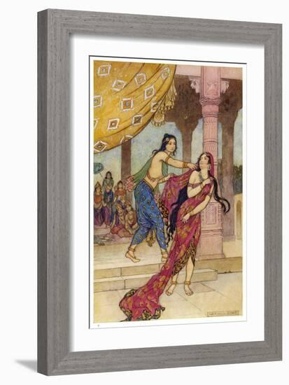 Draupadi the Polyandrous Wife of the Katava Brothers is Attacked by Prince Duhsasana-Warwick Goble-Framed Art Print