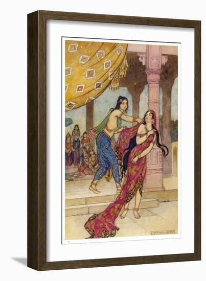 Draupadi the Polyandrous Wife of the Katava Brothers is Attacked by Prince Duhsasana-Warwick Goble-Framed Art Print