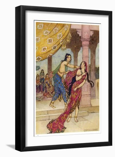 Draupadi the Polyandrous Wife of the Katava Brothers is Attacked by Prince Duhsasana-Warwick Goble-Framed Art Print