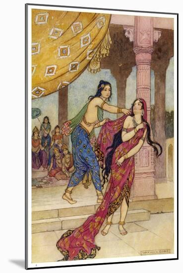 Draupadi the Polyandrous Wife of the Katava Brothers is Attacked by Prince Duhsasana-Warwick Goble-Mounted Art Print