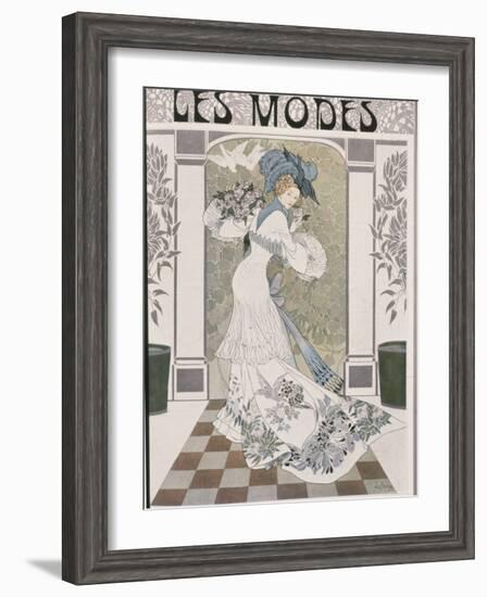 Drawing by Artist de Feure of Young Fashionable Woman on Cover of French Periodical Les Modes-null-Framed Photographic Print